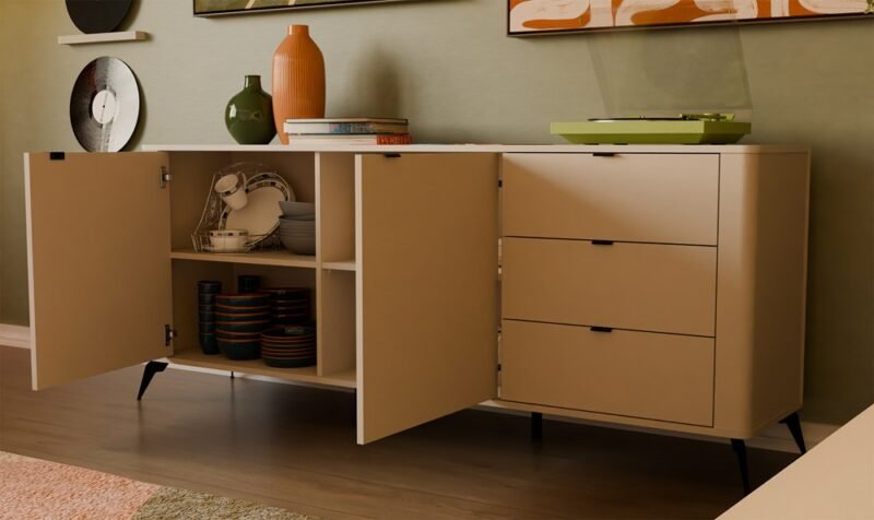 wizualka5 Dressoir CORDOBA 2D3S – Kasjmier beige – 3 laden – soft-close