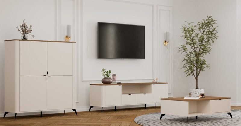 wizz2 Tafel awa CORDOBA – Castello eiken / Kasjmier beige – 2 laden