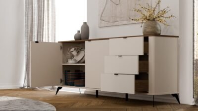 wizz3 Dressoir CORDOBA 2D3S – Castello eiken / Kasjmier beige – 3 laden – soft-close