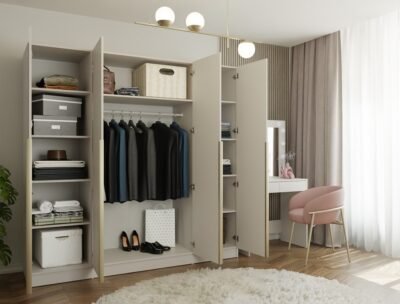 wizzz5 Kledingkast SENSO 4D 200 – 200 cm – Kasjmier beige – 4 deuren