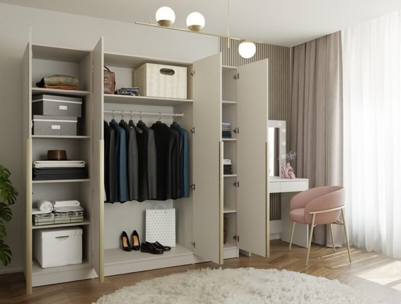 wizzz5 Kledingkast SENSO 4D 200 – 200 cm – Kasjmier beige – 4 deuren