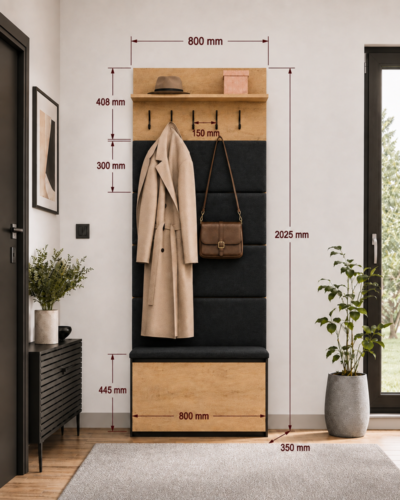 wmiaryszafkawieszaklior-aigen Garderobemeubel LIOR – 202.5 × 80 × 35 cm – Artisan eiken / Zwart