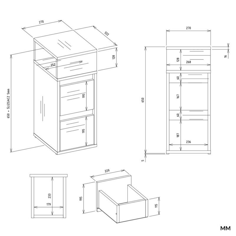 Nachtkastje YORK – 2 laden