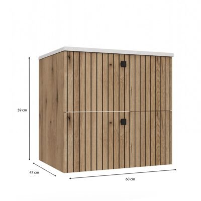 Wastafelmeubel TIGO 60 2S – Evoke eiken – geribbeld front – met wastafel