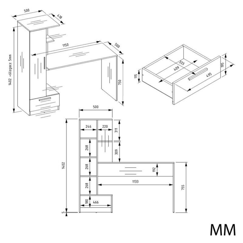 Bureauset Cosmo Komoda Alma – Wit