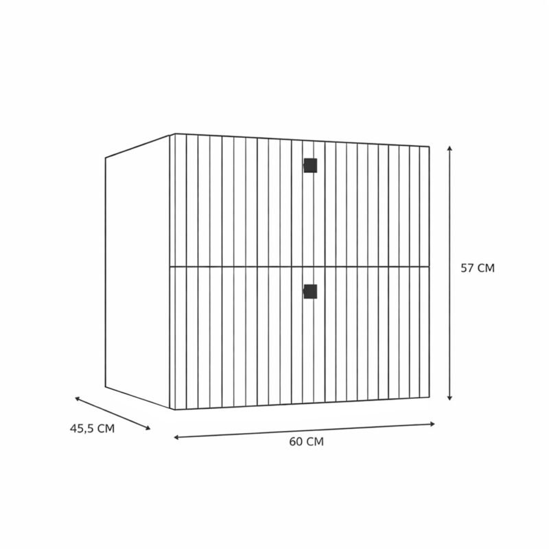 Wastafelmeubel TIGO 60 2S – Kasjmier – 2 laden – hangend – geribbeld front – met wastafel