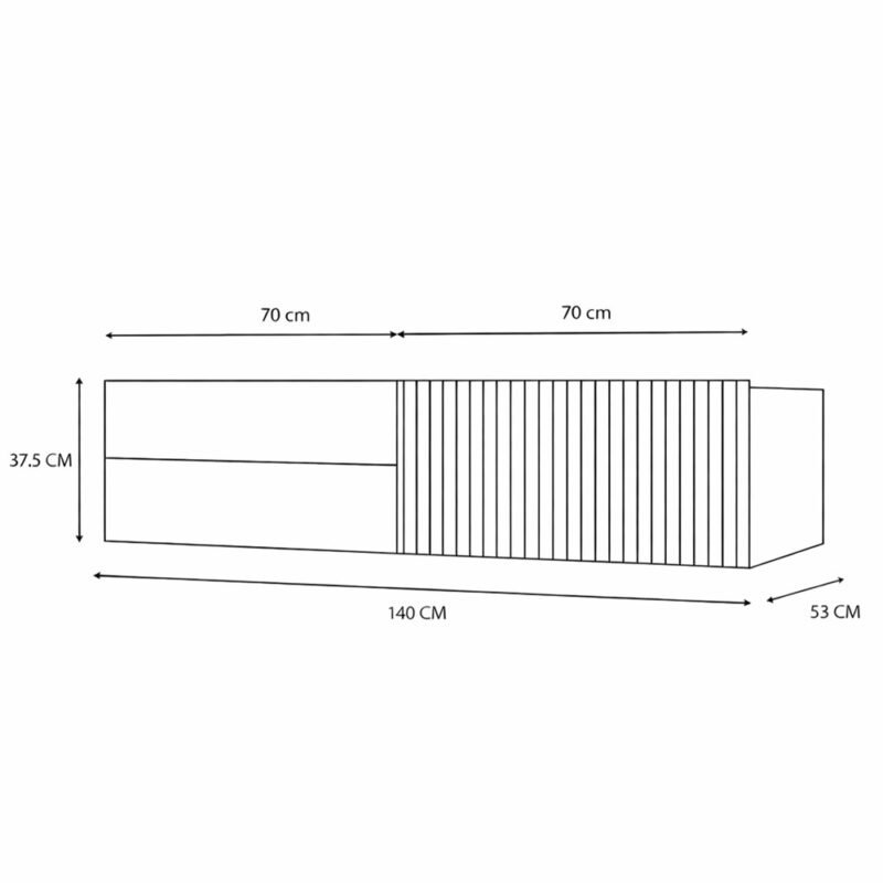 Wastafelmeubel TIGO 1D2S – 140 cm – Kasjmier – 2 laden – hangend – geribbeld front – met wastafel