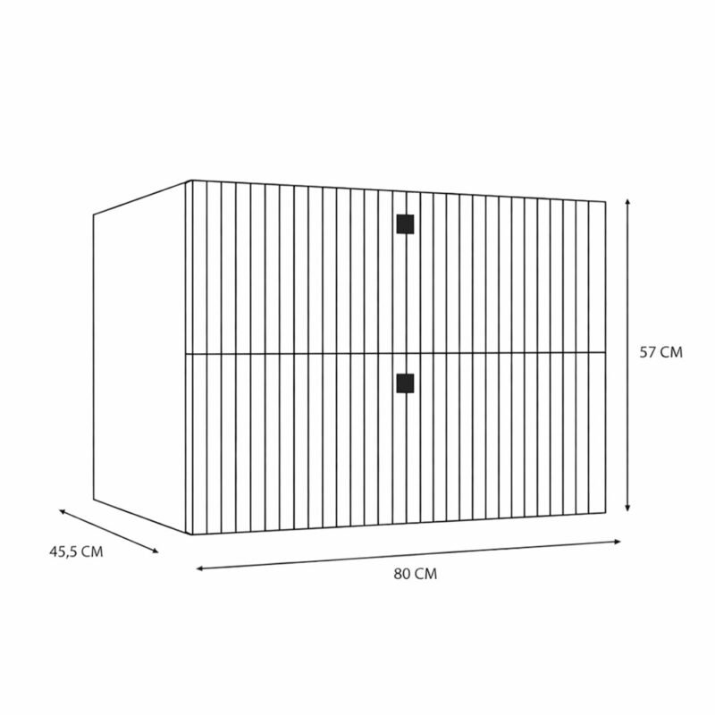 Wastafelmeubel TIGO 80 2S – Kasjmier – 2 laden – hangend – geribbeld front – met wastafel